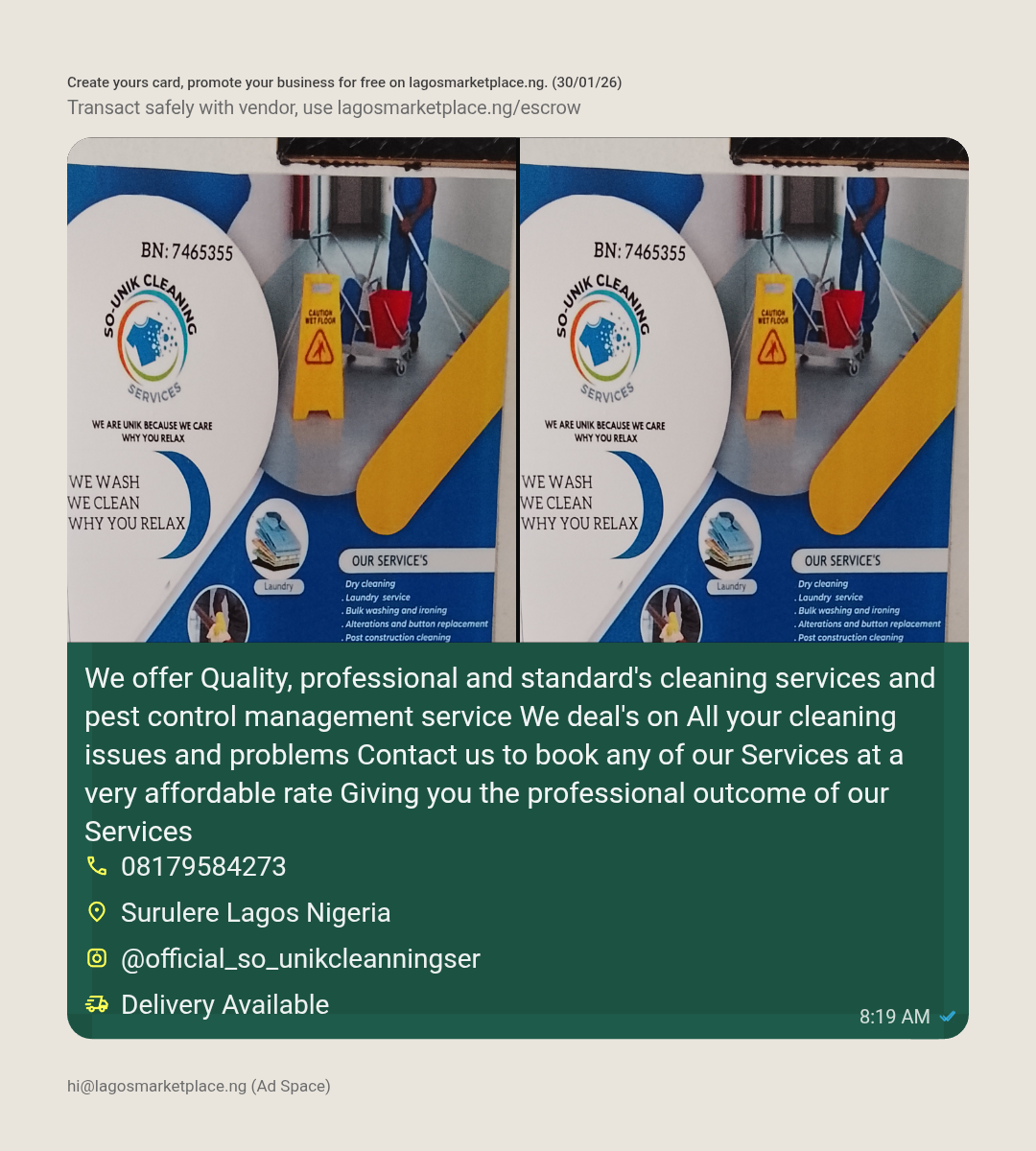 We offer Quality, professional and standard’s cleaning services